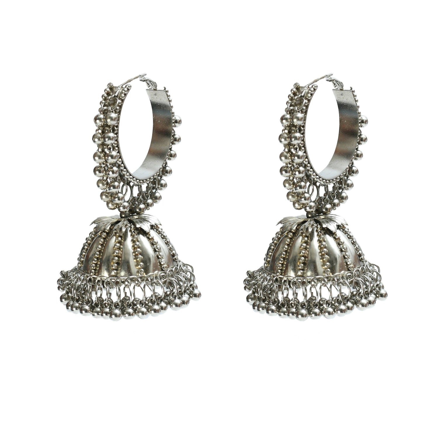 Mominos Fashion Johar Kamal Oxidised Silver-Plated Brass Finish Ghungroo Necklace with Earrings For Women