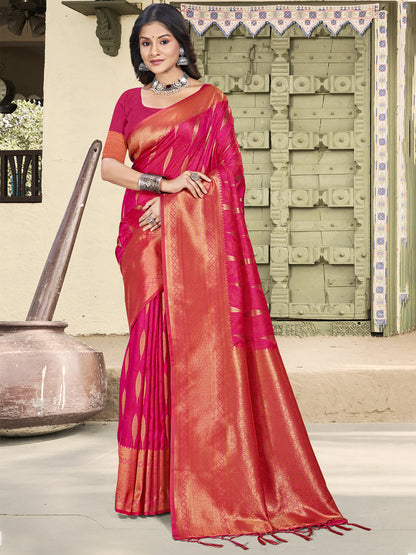 Anaita Red Soft Silk Woven Saree With Blouse
