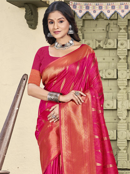 Anaita Red Soft Silk Woven Saree With Blouse