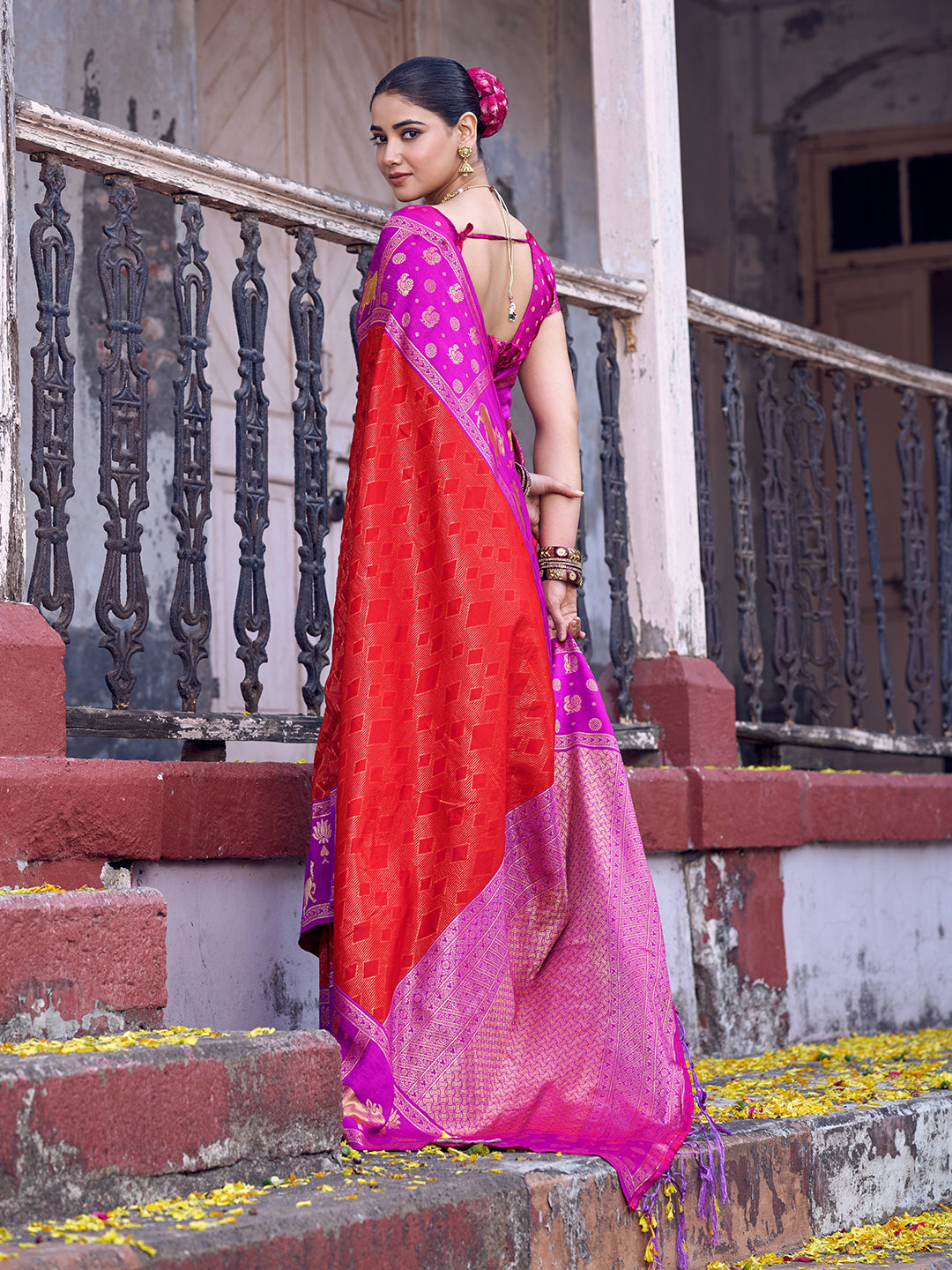 Anaita Red Soft Silk Woven Saree With Blouse