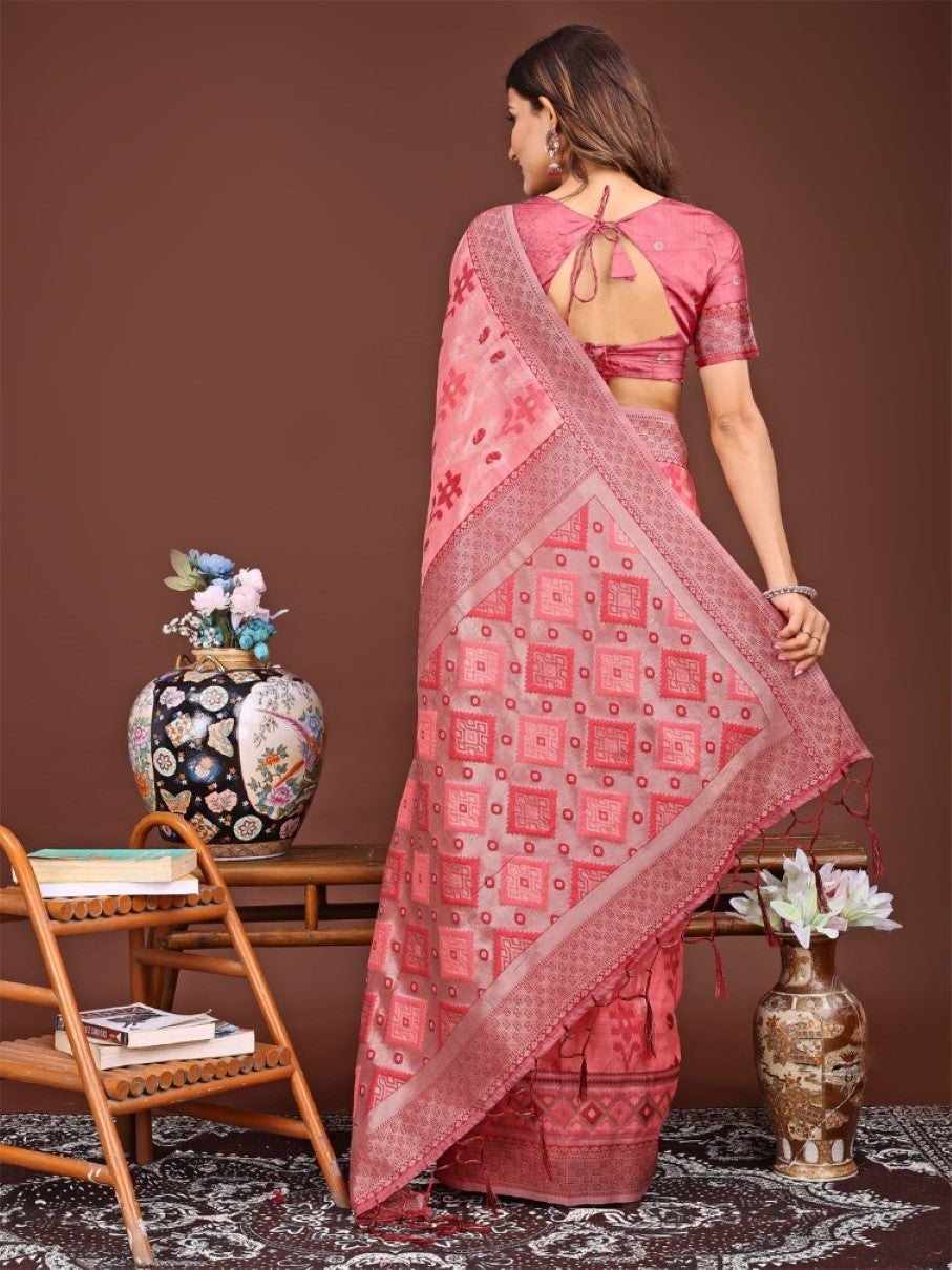 Anaita Red Banarasi Silk Saree With Blouse