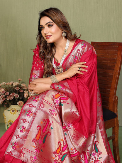 Anaita Red Paithani Gala Silk Saree With Blouse