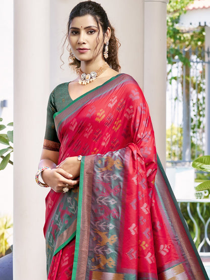Anaita Red Silk Saree With Blouse Piece