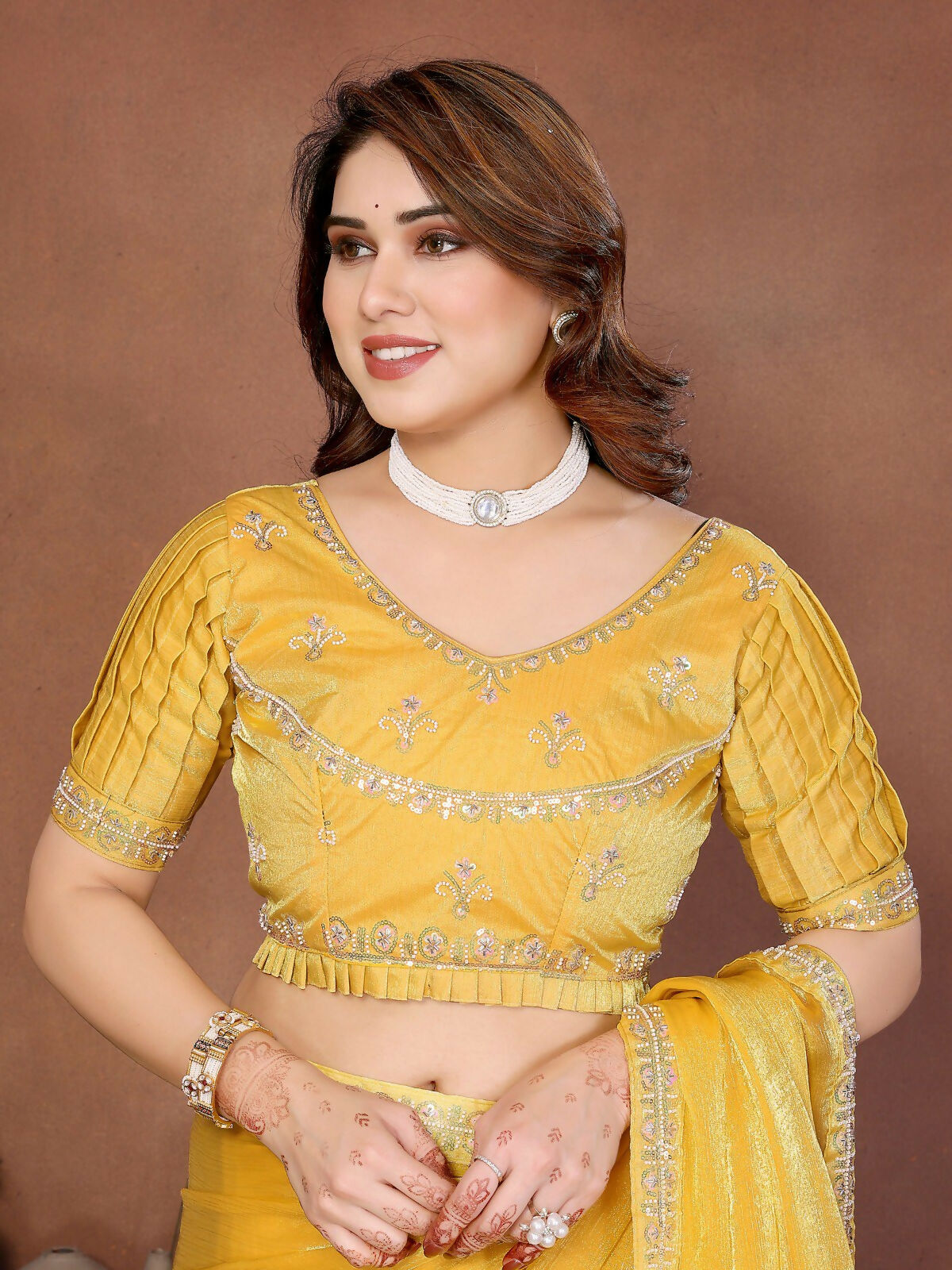 Teeya Creation Trendy Stylish Party Wear Fendy Chiffon Saree-Yellow