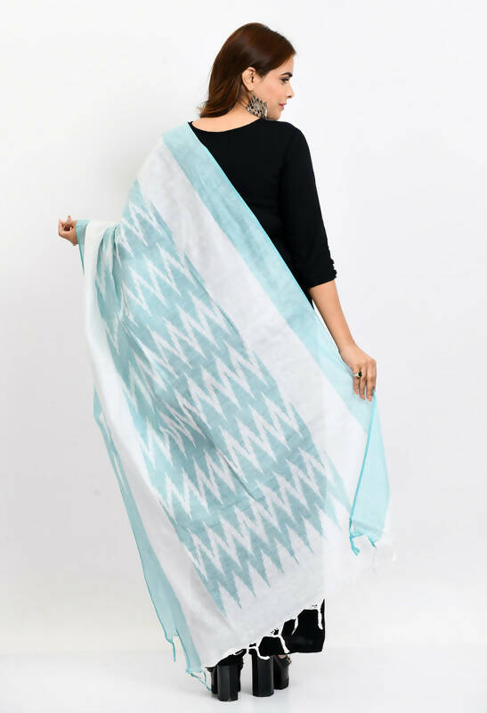 Mominos Fashion Moeza Women's Handloom Cotton Ikkat Sea Green Dupatta
