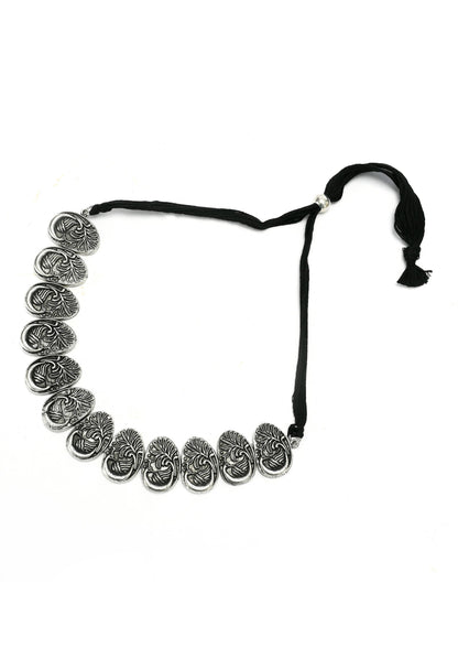 Mominos Fashion Johar Kamal Oxidised Silver-Plated Brass Finish Choker For Women