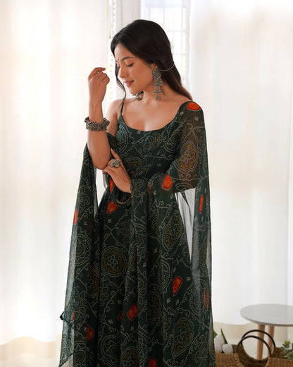 Joban Fashion Bottle Green Kurta Set Chiffon Sequin Embroidery Work