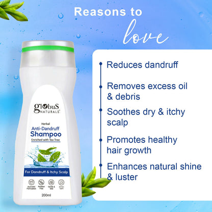 Globus Naturals Anti Dandruff Shampoo, For Dandruff and Itchy Scalp, Suitable For All Hair Types