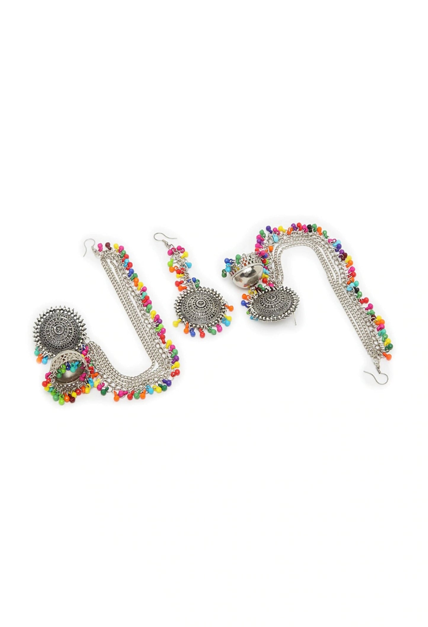 Mominos Fashion Johar Kamal Bahubali Multi Beads Earrings With Tikka