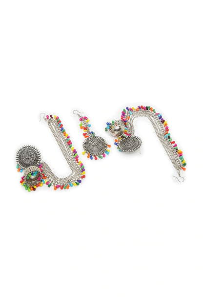 Mominos Fashion Johar Kamal Bahubali Multi Beads Earrings With Tikka