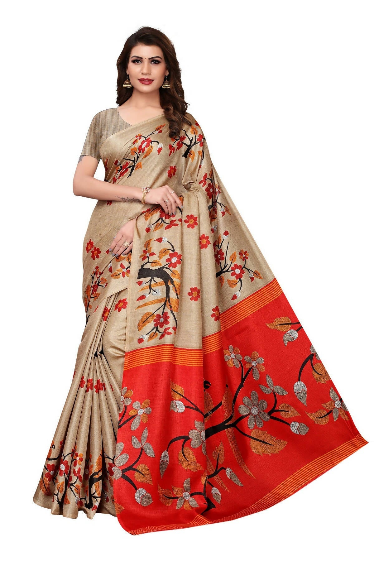 Vamika Chiku Kalamkari With Jhalar Khadi Silk Saree