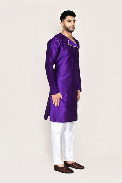 Joban Fashion Purple Colored Art Silk Fabric Kurta With Straight Fit Pant