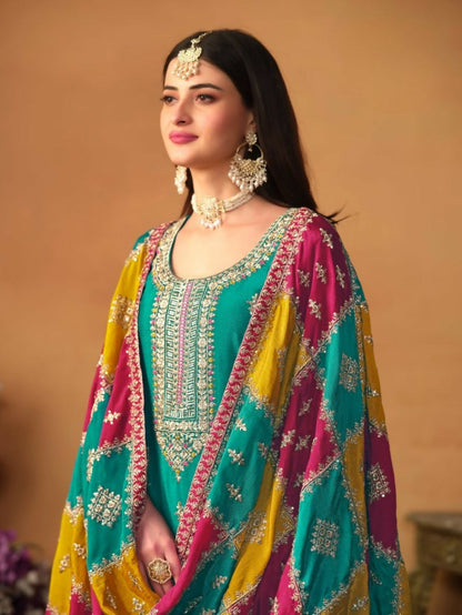 Anaita Blue Embroidered Soft Organza Salwar Suit