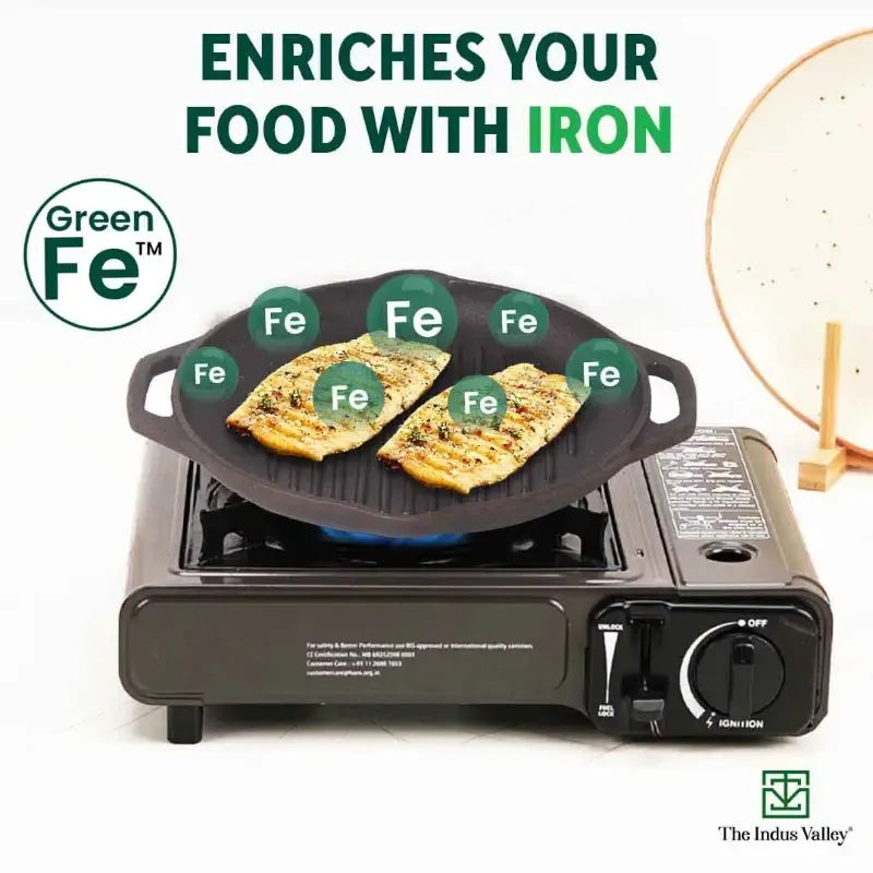 The Indus Valley Cast Iron Grill Pan with Twin Handle Pre-Seasoned