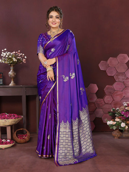 Joban Fashion Rich Purple Floral Banarasi Silk Sarees