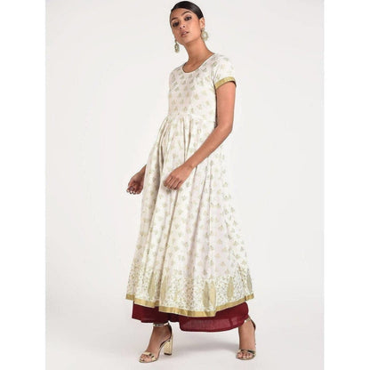 Cheera Women's Beautiful Gold Print Back Dori Latkan Anarkali Kurta (CH040K)