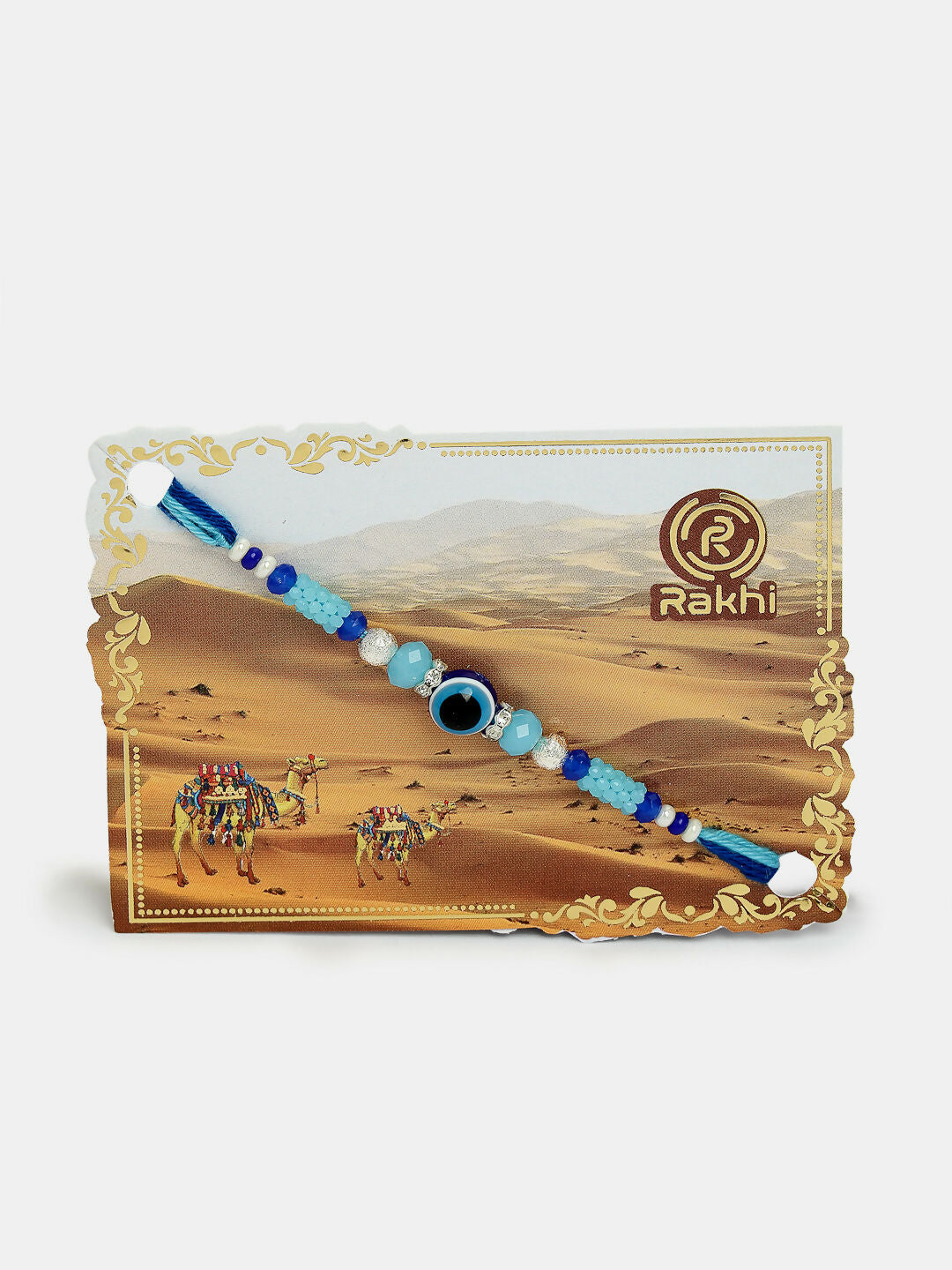 NVR Women & Men Set of 4 Blue Evil Eye Charm Rakhi With Roli Chawal