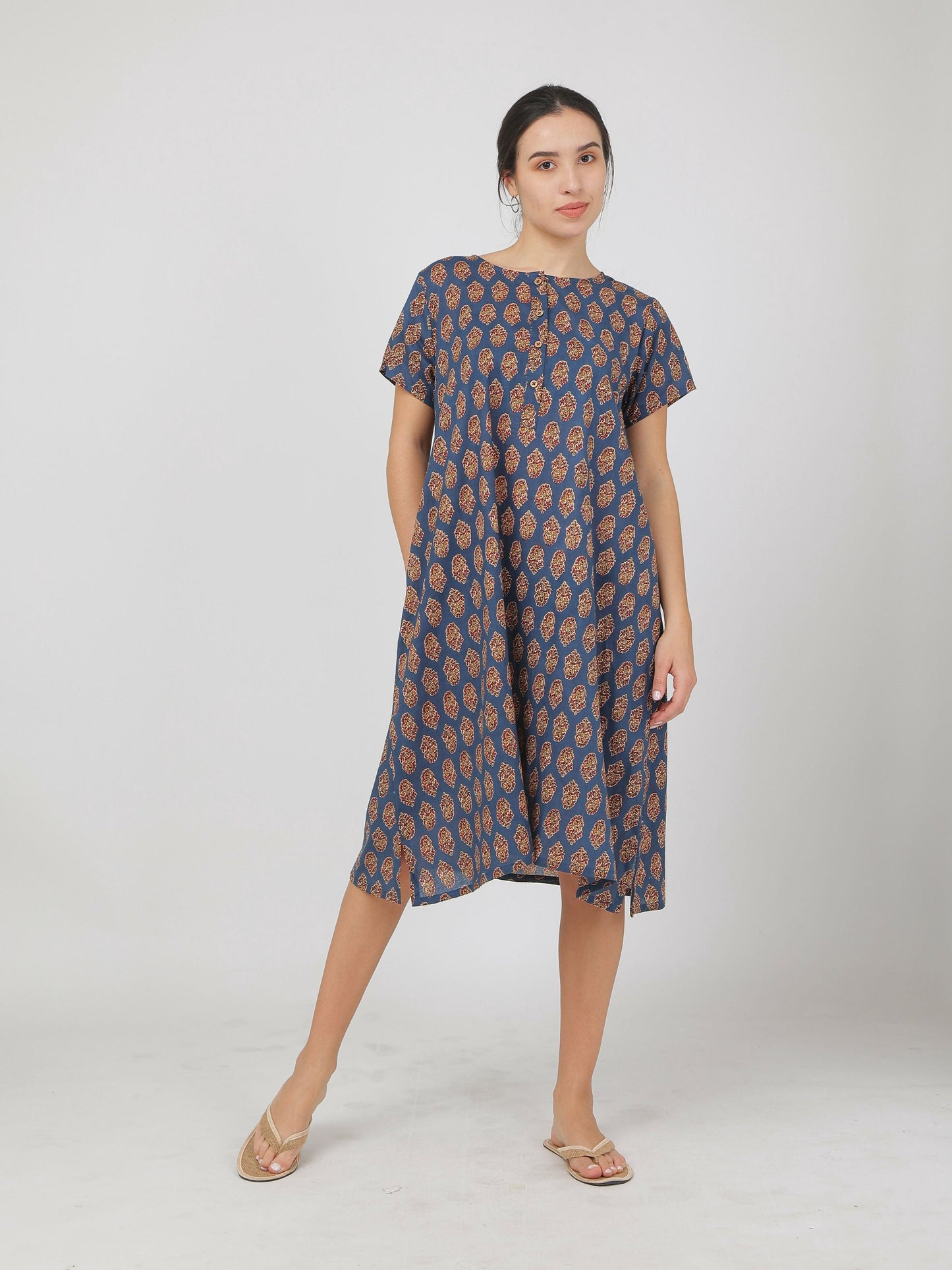 Breathables Women Cotton Printed Loungewear Nightie Blue I Night Wear | Nighty | Jaipuri Print