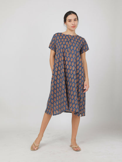 Breathables Women Cotton Printed Loungewear Nightie Blue I Night Wear | Nighty | Jaipuri Print