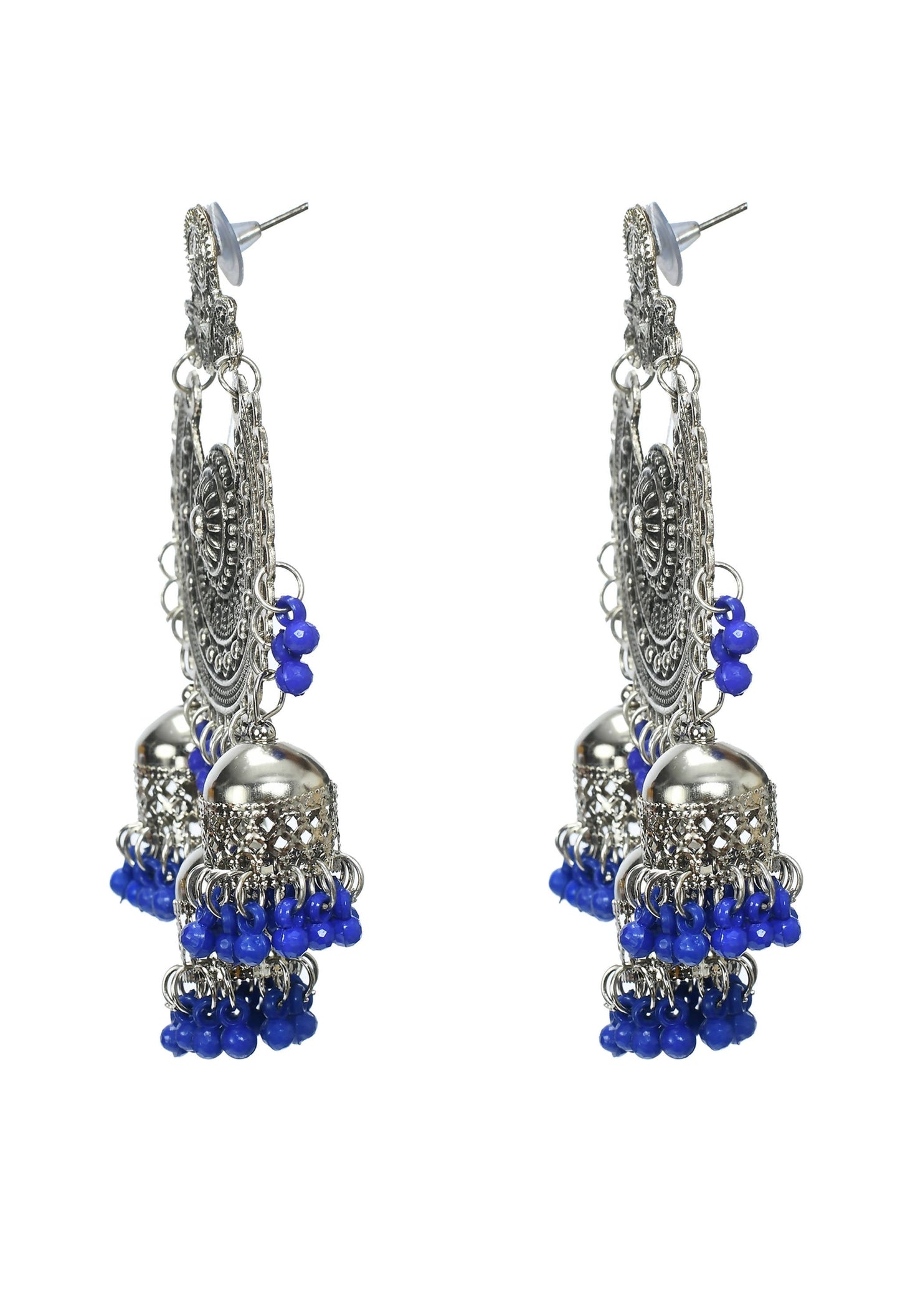 Mominos Fashion Johar Kamal Silver Jhumkas With Maang Tikka Earrings
