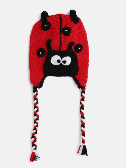 Chutput Kids Woollen Hand Knitted Bug Detail Cap - Red