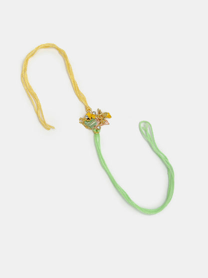 NVR Women & Men Set of 2 Multicolor Gold-Toned Radha Krishna Beaded Bhaiya Bhabhi Rakhi With Roli Chawal