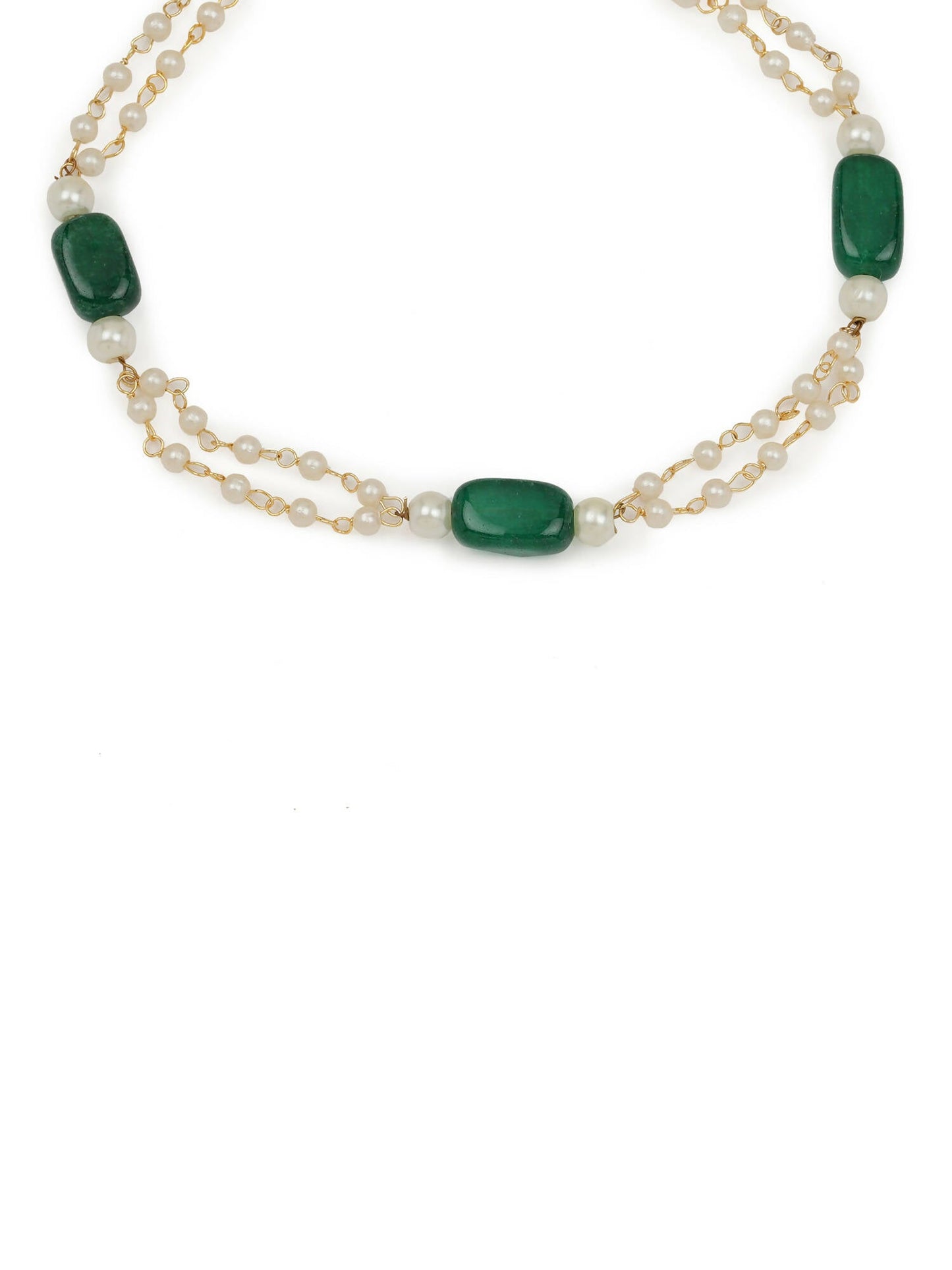 Gold-Polished White Green Pearl Beaded Anklets - Ruby Raang