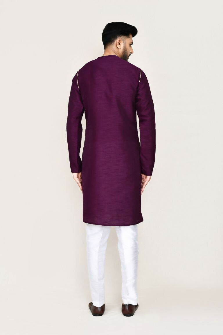 Joban Fashion Purple Colored Art Silk Fabric Kurta With Straight Fit Pant