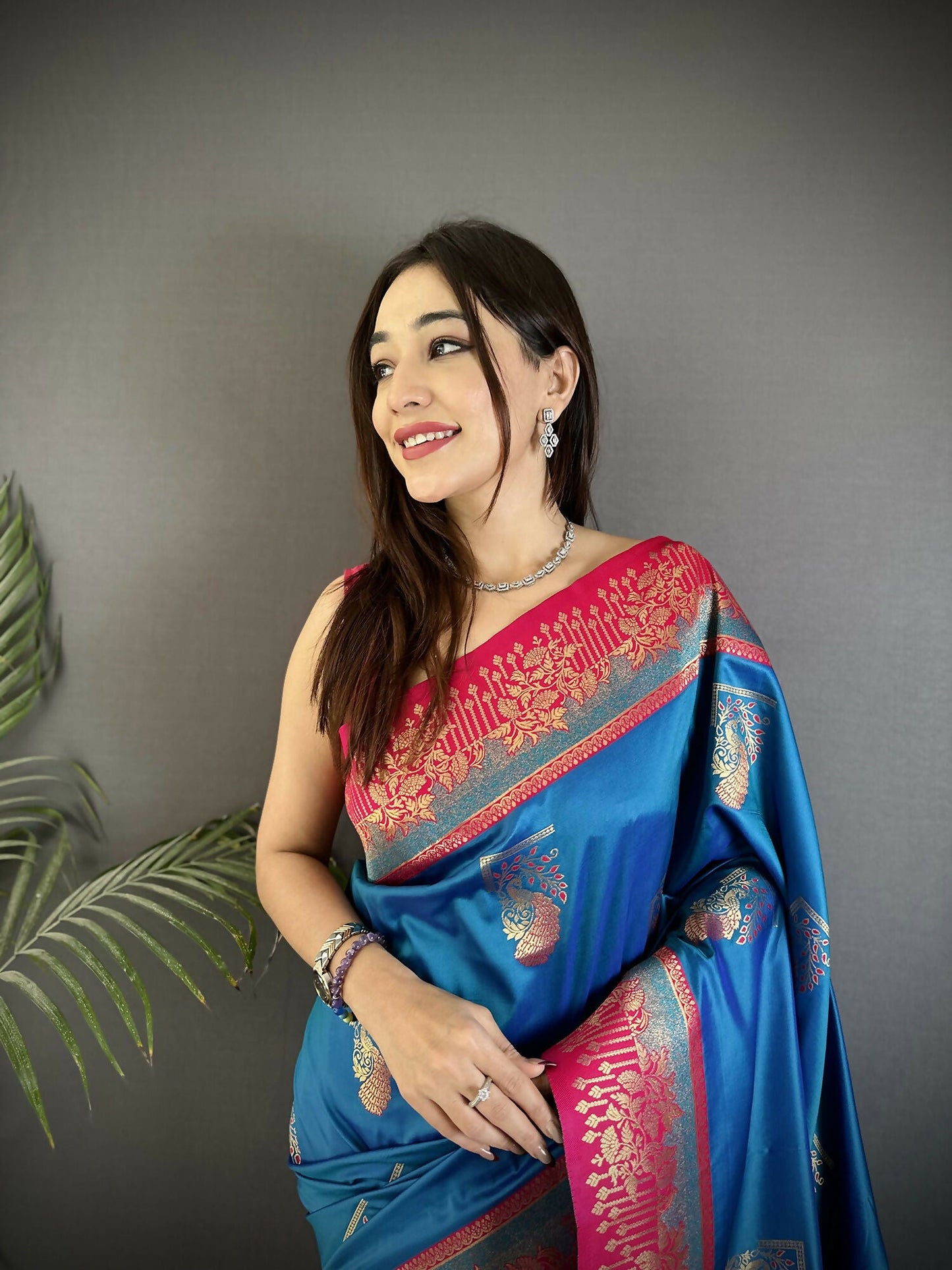 Joban Fashion Royal Blue Banarasi Soft Silk Peacock Butta Work Saree