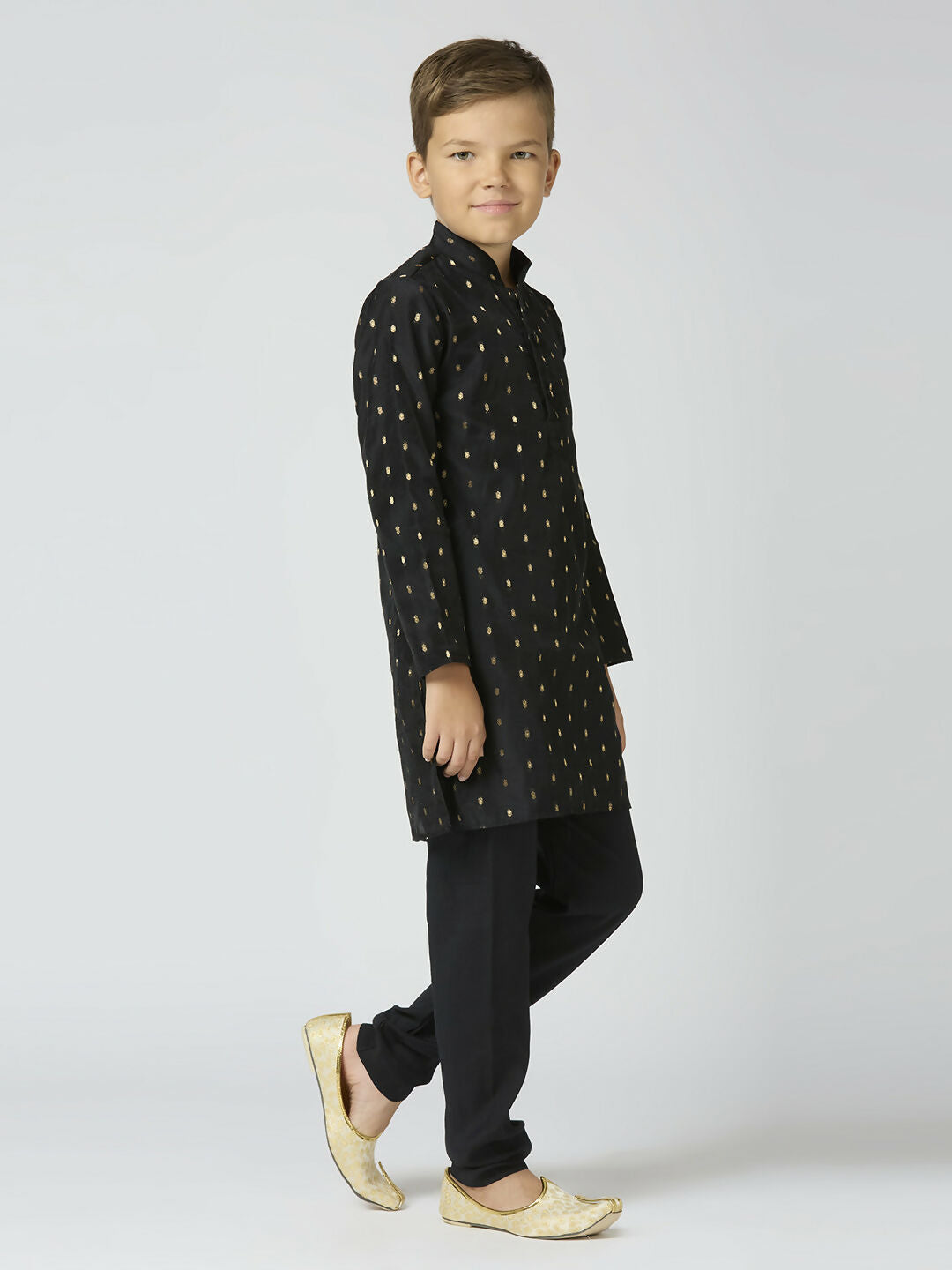Joban Fashion Kids Island Full Sleeves Chanderi Kurta, Pyjama Set with Traditional Butta Work - Black