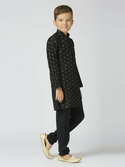 Joban Fashion Kids Island Full Sleeves Chanderi Kurta, Pyjama Set with Traditional Butta Work - Black