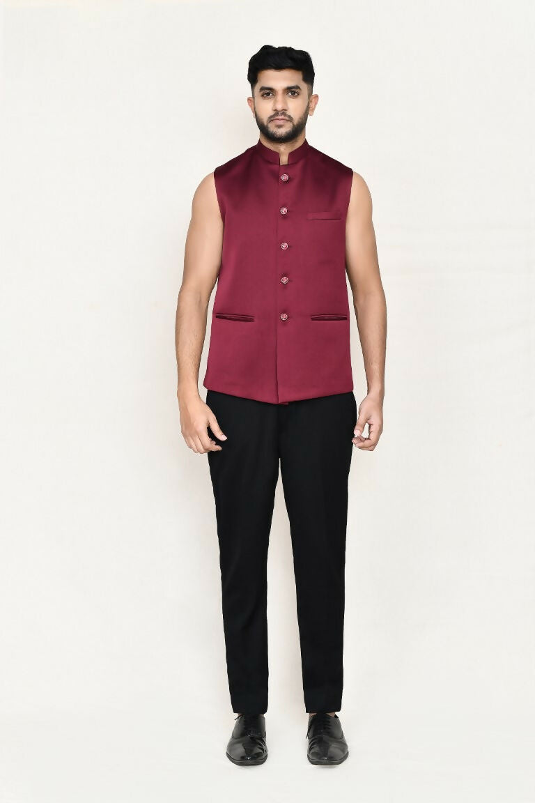 Joban Fashion Maroon Colored Imported Jacquard Fabric Open Prince Coat, Jacket With Pant