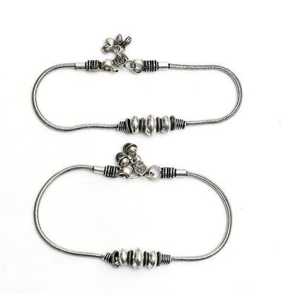 Mominos Fashion Kamal Johar Oxidised Party Wear Silver Anklets