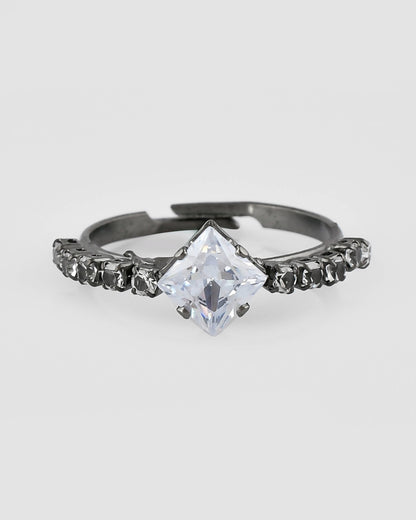 VOJ white CZ-detail Stainless Steel Cubic Zirconia Rhodium Plated Adjustable Finger Ring