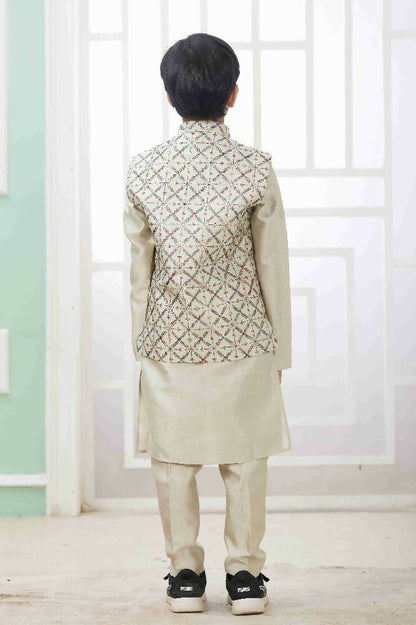 Raivat Ethnic Art Silk Embroidery Work 3 Pics Jacket Set In Pista Green Colour