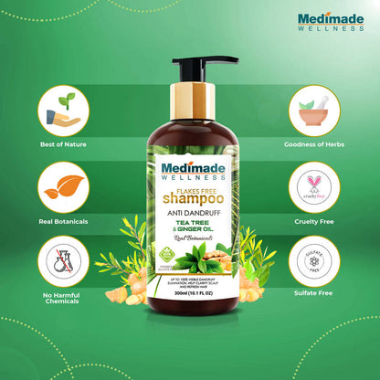 Medimade Wellness Flakes Free Anti Dandruff Shampoo with Tea Tree and Ginger Oil