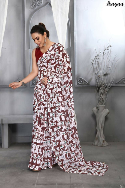 Aayaa Designer Printed Georgette Saree - Multi Color