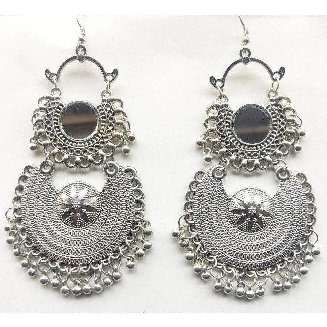 MS Fashion India Double Silver Color Chandbali Modern Design Earrings
