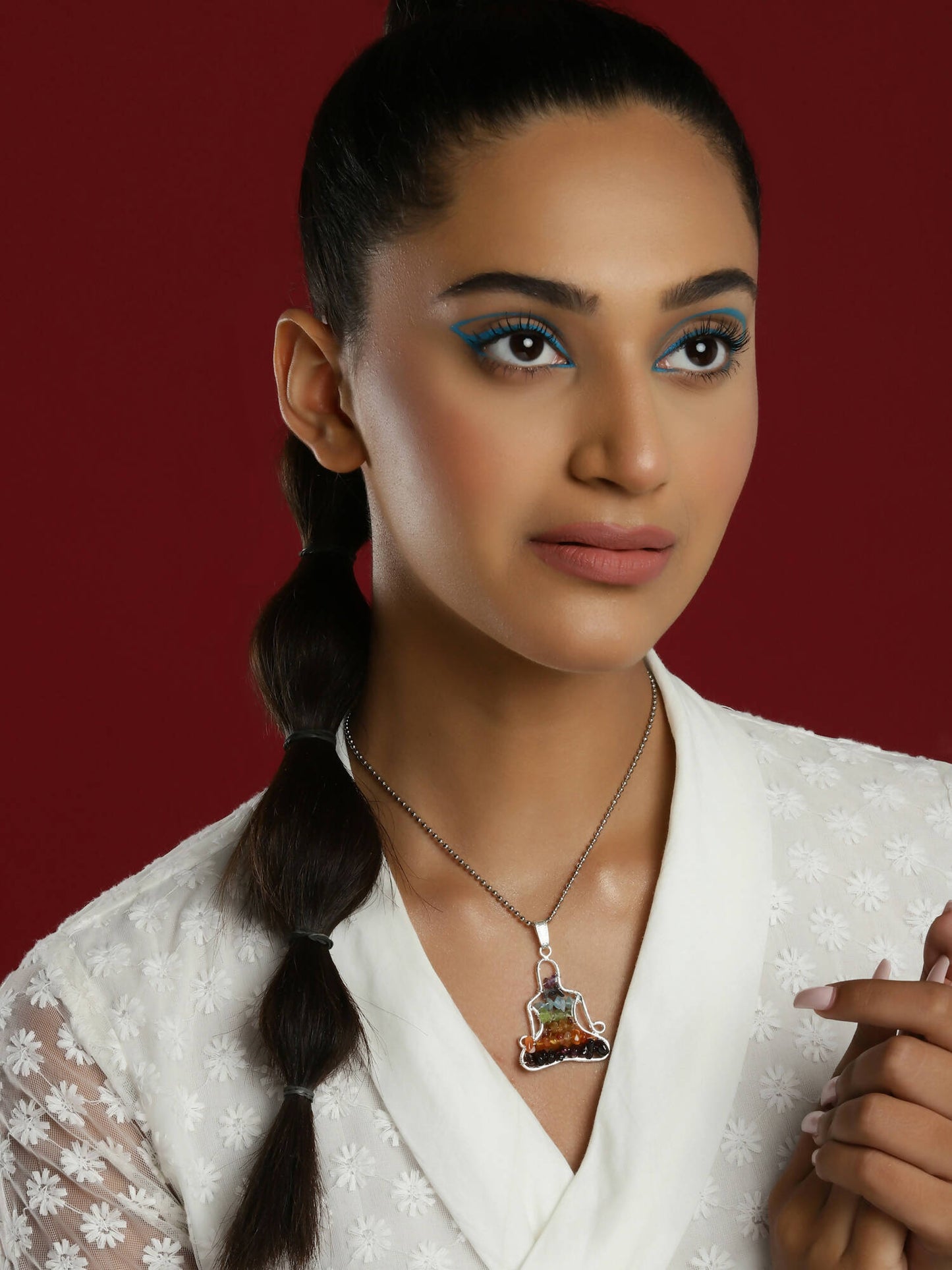 Women's Silver-Toned Blue Silver-Plated Handcrafted Chain - Ruby Raang