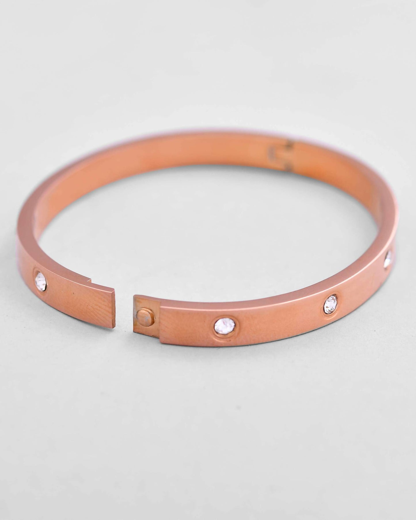 VOJ Rose Gold-Polished Kada Bracelet with Crystals