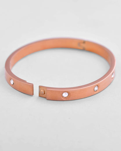 VOJ Rose Gold-Polished Kada Bracelet with Crystals