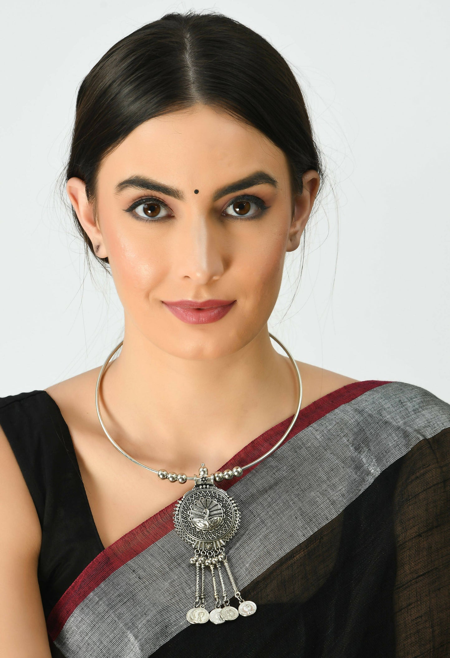 Mominos Fashion Johar Kamal Oxidised Silver-Plated Hasli Design Necklace Choker For Women