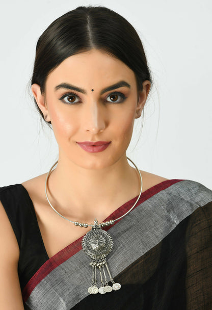 Mominos Fashion Johar Kamal Oxidised Silver-Plated Hasli Design Necklace Choker For Women