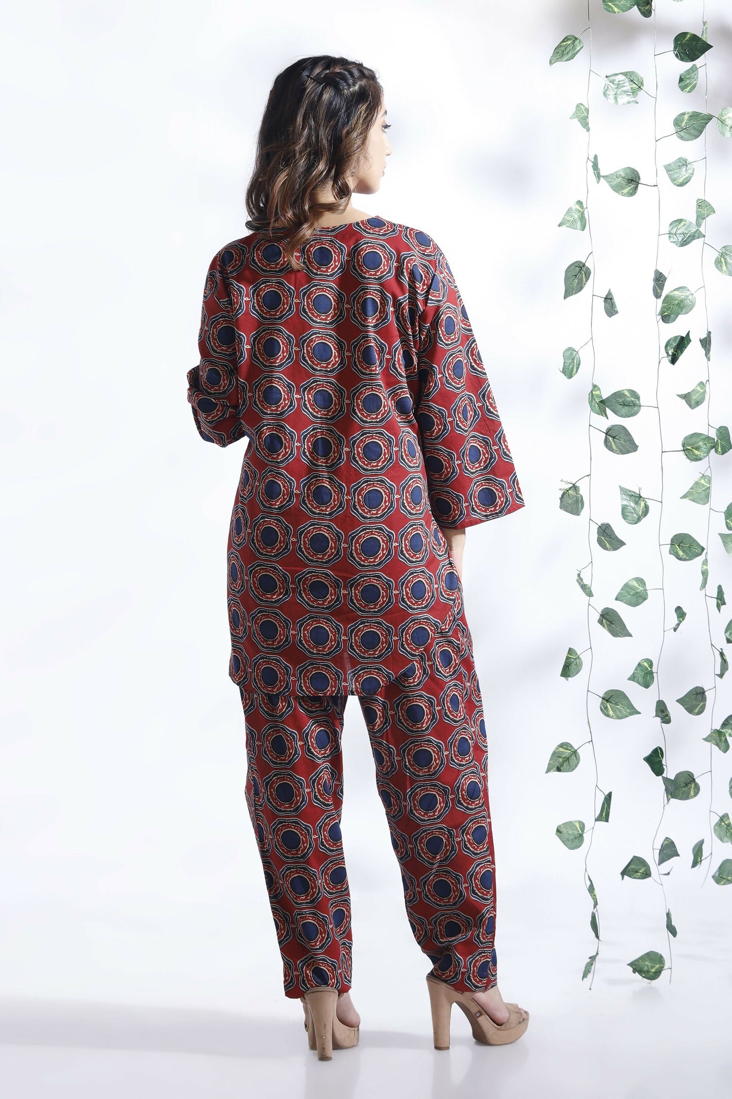 Breathables Abstract Cotton Co-Ord Set – Red