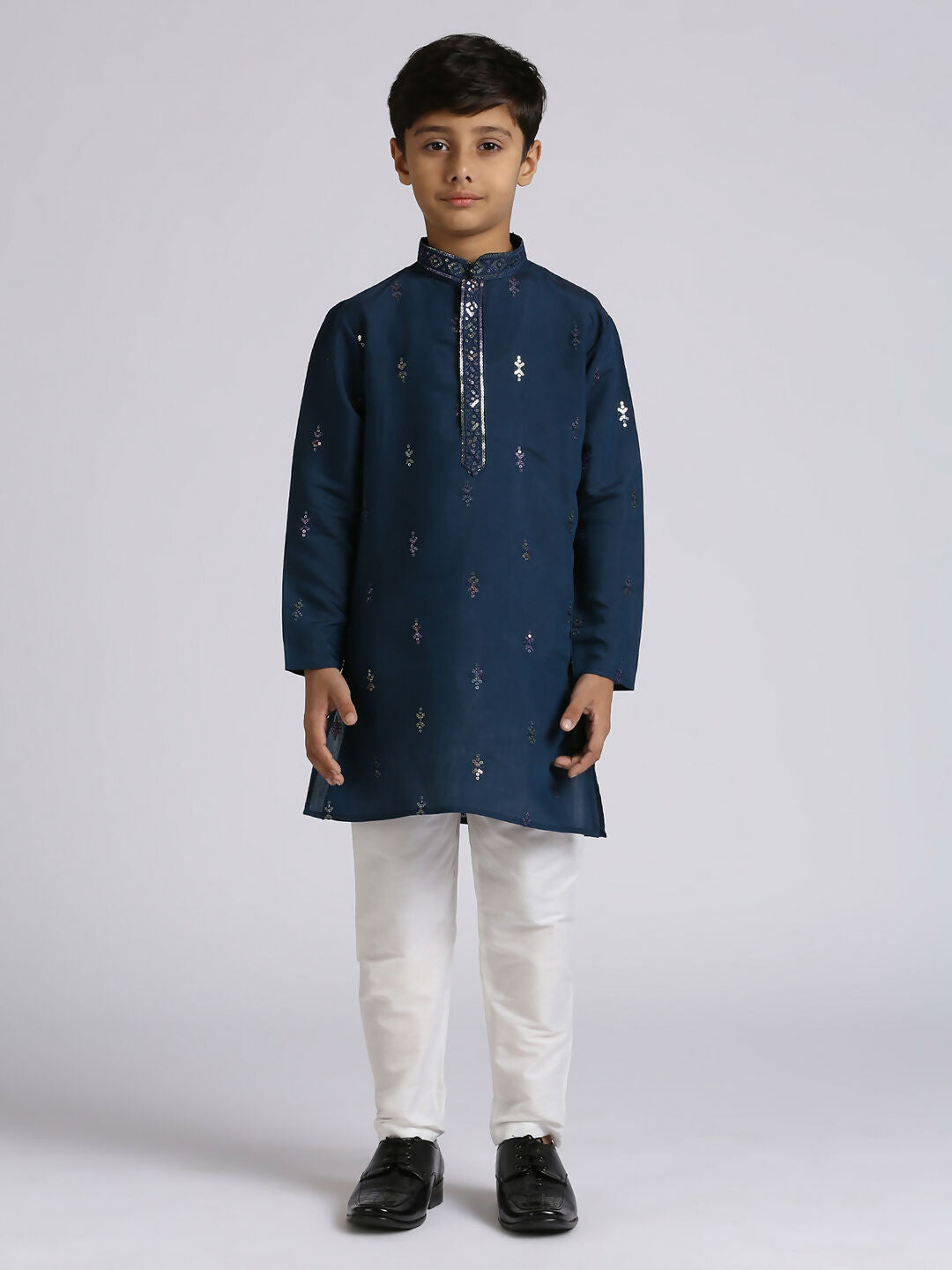 Joban Fashion Kids Island Traditional Ethnic Wear with Silk Sequence Embroidery Full Sleeves Kurta and Pyjama Set - Blue