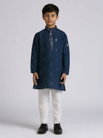 Joban Fashion Kids Island Traditional Ethnic Wear with Silk Sequence Embroidery Full Sleeves Kurta and Pyjama Set - Blue