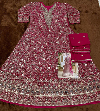 Anaita Rani Pink Real Georgette Readymade Anarkali Gown with Embroidery & Sequence Work