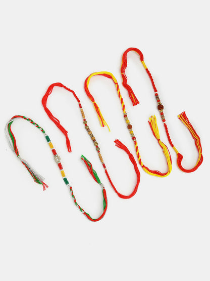 NVR Women & Men Set of 4 Multicolor Artificial stone and beads Rakhi With Roli Chawal