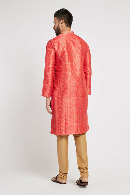 Ethnic India Red Men's Kurta Bandhani Polyester