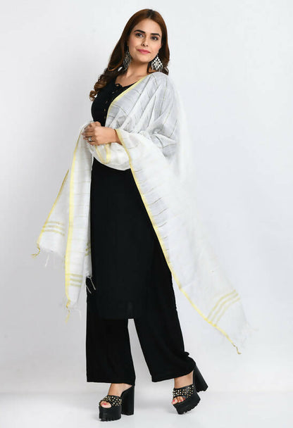 Mominos Fashion Moeza Women's Cotton Zari Box White Dupatta